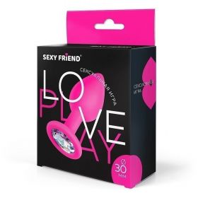 SF-70190-01 ВТУЛКА АНАЛЬНАЯ фуксия, цвет кристалла бесцветный, силикон, L 73 мм, D 30 мм